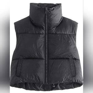 NWT Womens Cropped Puffer Vest Winter Lightweight Sleeveless Warm - BLACK